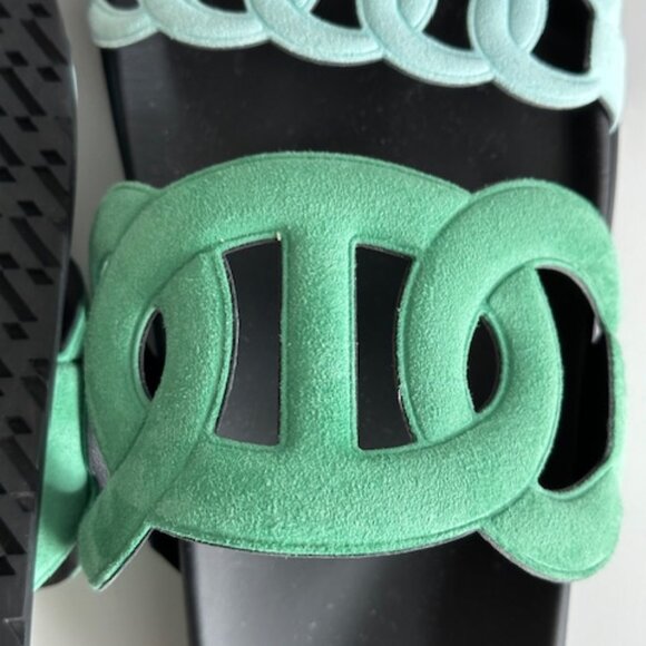 Hermès Femme Extra Sandals Vert Opaline / Bleu Cristaux US 39 - Picture 5 of 10